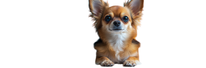 Chihuahua in a poised stance, sleek silhouette, bright white backdrop, showcasing its alert demeanor and charming personality