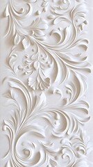Elegant white floral relief design, showcasing intricate detailing and graceful curves.