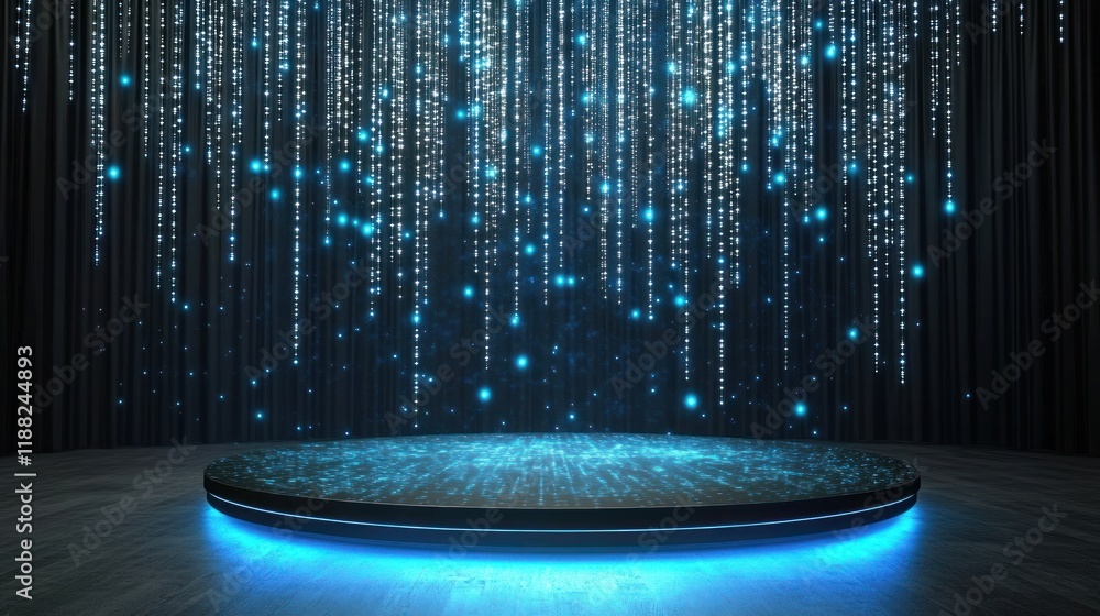 Poster Illuminated Stage Platform With Falling Light Strings