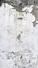 Fototapeta premium Weathered white wall with cracks and peeling paint, showcasing age and texture.
