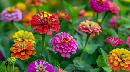 Blooming Splendor: A Stunning Exhibit of JZ Zinnia Flowers Against A Verdant Foliage Backdrop
