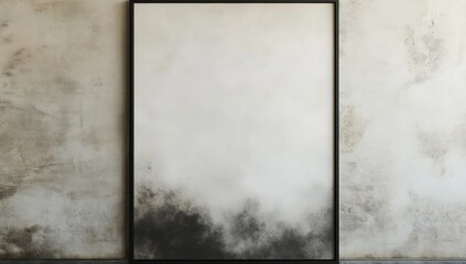 Black framed minimalist art on textured wall.