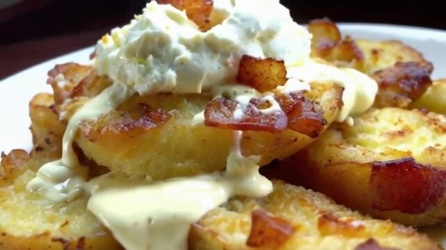 Golden-brown potato skins melted cheese oozes