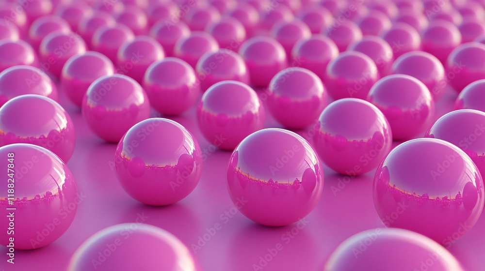 Poster a vibrant field of glossy pink spheres reflecting light and creating an engaging pattern.