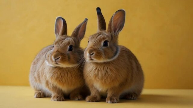 rabbit on the floor and yallow background
