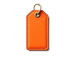 Blank orange leather price tag isolated on white background