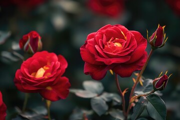 Red garden roses with yellow patterns  blooming in Bandung.