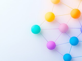 Fototapeta premium Colorful spheres connected in geometric network on white background