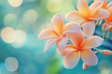 Naklejka premium Colorful Frangipani and Plumeria flowers in spring landscape.