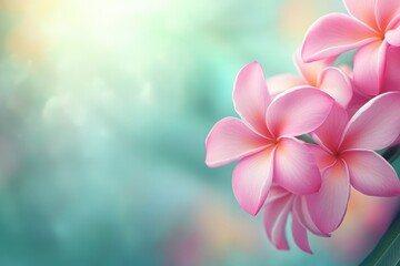 Fototapeta premium Exotic pink Frangipani and Plumeria flowers in spring landscape.