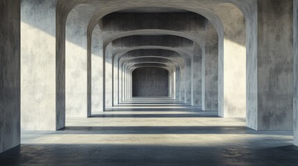 Naklejka premium Sunlit concrete arched hallway.