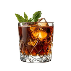 Extreme front view of a perfect looking Whiskey Punch whisky drink isolated on a white transparent background