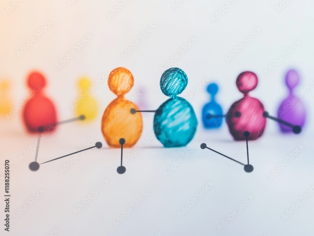 Poster colorful abstract figures in connected network structure