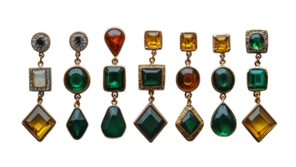 Trendy Mismatched Earrings, a collection of unique shapes, minimalist design, displayed against a clean white backdrop for a modern aesthetic