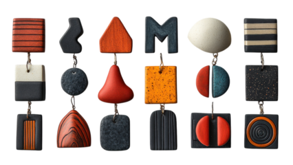 Trendy Mismatched Earrings Collection, diverse shapes, minimal design, stylish accessories, showcased against a clean white backdrop