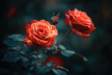 Red garden roses with yellow patterns blooming in Bandung.