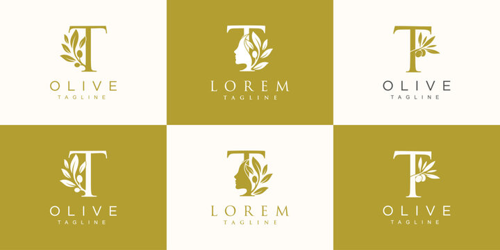 Olive logo design collection with initial letter t and modern concept Premium Vector