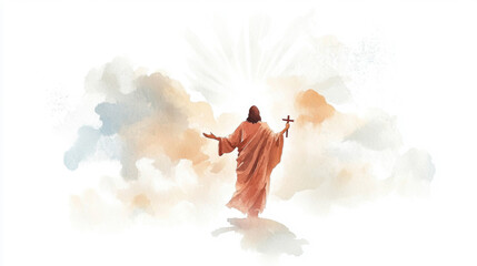 Spiritual journey: jesus in radiant light amidst serene clouds