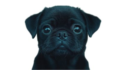 Playful Pug Portrait, charming pug showcasing a joyful demeanor against a simple white backdrop, minimalist design emphasizes personality