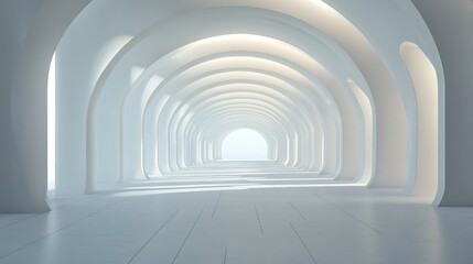 Naklejka premium White arched hallway with light at the end.