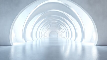 Naklejka premium Abstract white arched hallway with bright light at the end.