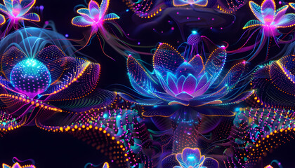 Obraz premium Abstract Background - Colorful Neon Flowers Digital Art