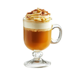 Extreme front view of a perfect looking Hot Buttered Bourbon whisky drink isolated on a white transparent background