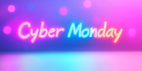 Colorful neon cyber monday sign against vibrant gradient background