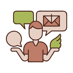 Woman with Speech Bubbles Vector – Perfect for Assistance and Chat Graphics