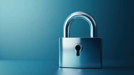 Chrome padlock on blue background, security concept.