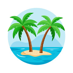 Cartoon Tropical Beach Vector – Exotic Island Design for Print and We