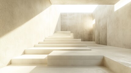 Minimalist concrete stairwell with sunlight.