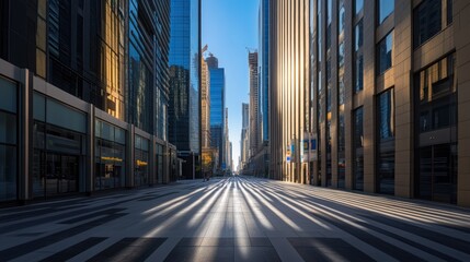 Obraz premium Sunlit Urban Streetscape: A Modern City's Dawn