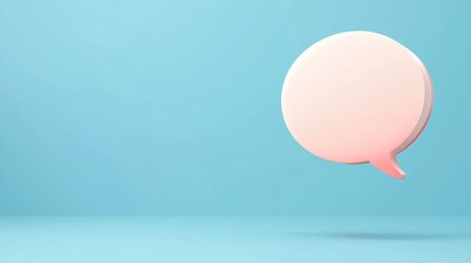 Pastel pink speech bubble on light blue background.