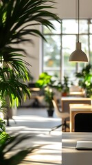 Fototapeta premium Eco friendly glass office building with trees in modern city.