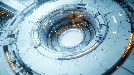 Obraz premium Futuristic Spaceship Interior: A 3D Render of a Circular, High-Tech Corridor