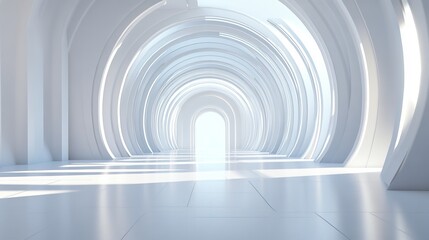 Obraz premium Abstract white architecture, tunnel, arches, light, bright, modern, futuristic, interior, design, space, hallway, pathway, entrance.