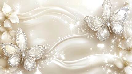 Elegant Diamond Butterflies Adorn Delicate White Flowers