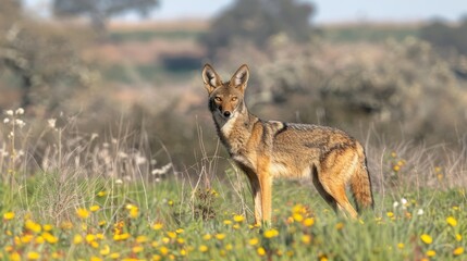 Fototapeta premium Realistic png of an alert coyote, ideal for seamless integration into various design projects