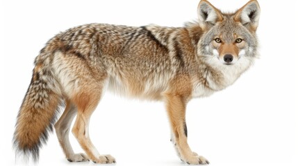 Fototapeta premium Realistic coyote standing alert with transparent background for easy design integration