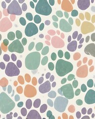 Cat and dog paw print seamless pattern colorful vector on white background 