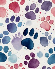 Cat and dog paw print seamless pattern colorful vector on white background 