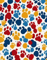Cat and dog paw print seamless pattern colorful vector on white background 