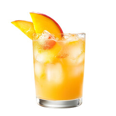 Extreme front view of a perfect looking Mango Rosé Punch wine cocktail drink isolated on a white transparent background

