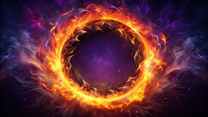 Fototapeta premium A dark and fiery inferno with swirling patterns of orange and red flames, surrounded by an eerie halo of purple light, Purple, Fire