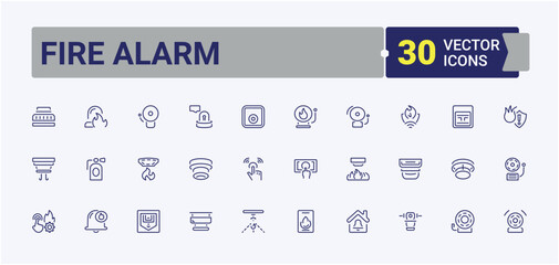 Fire Alarm line icon. Contains related to hydrant, emergency, flame, bell, rescue and more. Simple icon designs. Vector icons editable stroke.