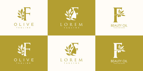 Olive logo design collection with initial letter f and modern concept Premium Vector