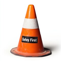Traffic cone with a small Safety First tag