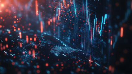 Abstract Futuristic Digital Financial Chart with Glowing Light Background