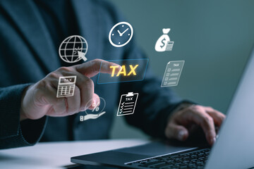 E-tax, Businessman show TAX for Individual income tax return form online for tax payment concept....
